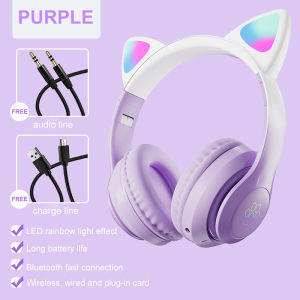 B39M Foldable LED Color Light Cat Ear Bluetooth Headphone with Mic Wireless Bluetooth Headset Gaming