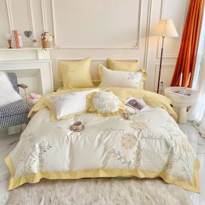 CHĂN GA GỐI LỤA SATEEN 100S THÊU HOA CẨM TÚ CẦU NHẬP KHẨU SET 4 MÓN