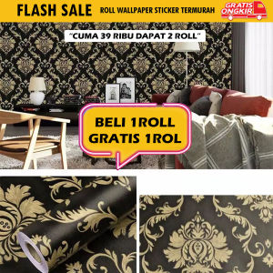 ( DAPAT 2 ROLL ) BELI 1 GRATIS 1 Wallpaper Stiker Dinding Pvc Batik Hitam GH123 Dekorasi Ruang Tamu & Kamar Tidur Ukuran 45cm x 4m