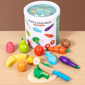 Q-1151 STORE Wooden Fruit Cutting Toy Educational Features Simulation Simulation Kitchen Toy Kids Gift Bucket Style Montessori Educational Toy Children Play