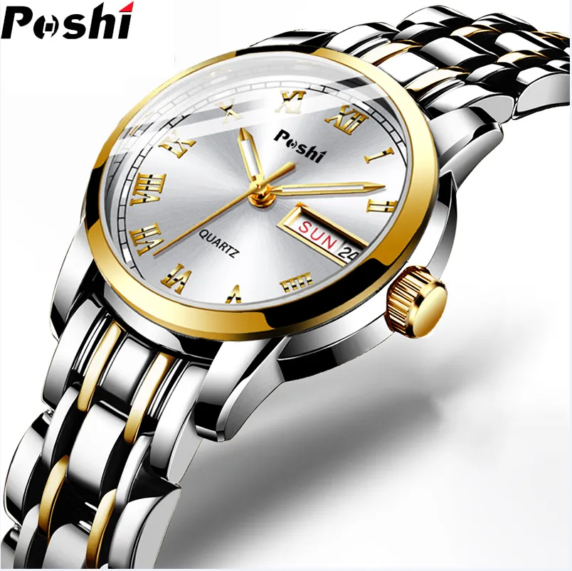 POSHI Women Fashion Watch Casual Stainless Steel Quartz wacth for women  water proof sale Now original Elegant Luxurious ladies watches