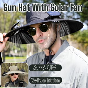 Sun Hat With Solar Fan Outdoor Wide Brim Sun Hat Uv Protection Fishing Cap Bucket Hat Panama Cap For Men Women