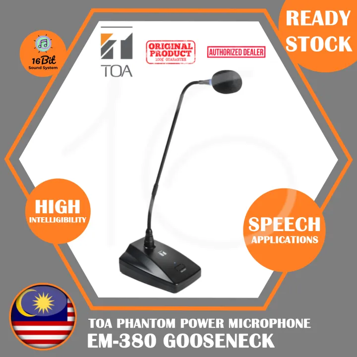 Paging Mic TOA Gooseneck Microphone functioning with Battery or Phantom Power Supply (EM380 / EM-380)