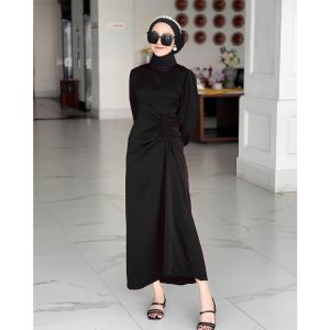 Abelia Dress Satin Silk Polos Gamis Serut Terbaru Outfit Kondangan Kekinian Seragam Bridesmaid Viral Baju Wisuda Tunangan Lamaran Engagement Modern