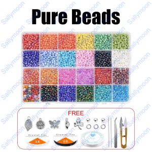 MOON 12000Pcs Beads Kit 3mm Glass Seed Beads Alphabet Letter Beads for Name Bracelets Jewelry Making and Crafts with Beading Cord & Tweezers Jump Rings Elastic String Cords DIY Tools
