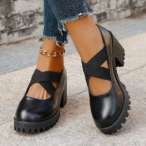 Free Shipping Deep-Toe WomenS High-Heeled Shoes With Thick Heels New Spring/Autumn Collection Thick-Soled Waterproof Platform Round Toe With Buckle Detail Suitable For Work
