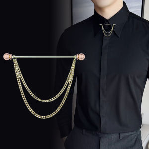 1Pc French Chain Tassel Round Ball Brooch for Men Gold Silver Black Versatile Banquet Accessories Exquisite Fathers Day Gift