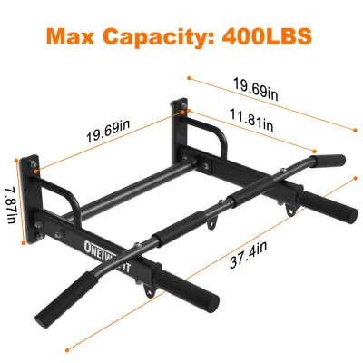 OneTwoFit Wall Mounted Pull Up Bar with More Stable 6-hole design for Indoor and Outdoor Use OT103
