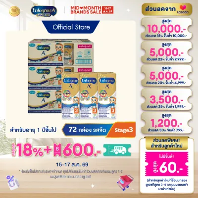 นมกล่อง เอนฟาโกร ยูเอชที สูตร3 ชนิดจืด (24 กล่อง) x3 ลัง Enfagrow UHT Stage3 Plain (24 boxes) x3 cases *แพ็คเกจอยู่ระหว่างการเปลี่ยนแปลง