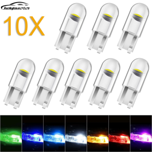 10pcs W5W LED T10 Car Lights COB Transparent Glass Universal Auto Signal Lamp Dome Reading Light License Plate Lamp DRL Bulb 12V