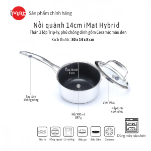Hàng chính hãng: Nồi Quánh inox chống dính iMAT Hybrid các size 14 I 16 | 18 | 20 I 22 | 26(cm). Dùng để nấu kho chiên...