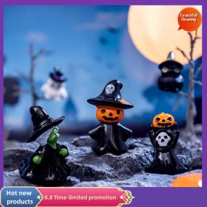 Graceful Mini Halloween Ornament Cartoon Witch Ghost Pumpkin Figurine Micro Landscape Dollhouse Model Car Interior Desktop Decoration