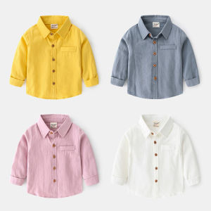 Rolanko Kids Boys Casual Shirt Long Sleeve Tshirt Formal Wedding Birthday Party Wear Solid Bottoming T-Shirt Summer Daily Wear