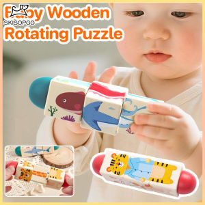 SKISOPGO Baby Wooden Puzzle Rotating Block Toy Early Education Blocks Puzzle Wooden Block Toys