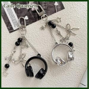 Caile หูฟัง3D สุดสร้างสรรค์น่ารักพร้อมจี้ประดับด้วยลูกปัดพวงกุญแจห่วงโซ่โทรศัพท์มือถือหูฟังกระเป๋าเป้สะพายหลังมีเสน่ห์อุปกรณ์ตกแต่งแบบแขวน
