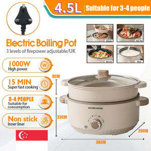 (1-3 Days Delivered)4.5L Large Capacity Multifunctional Rice Cooker 1000W black ceramic crystal non-stick inner 28CM with Steamer Electric Hot Pot