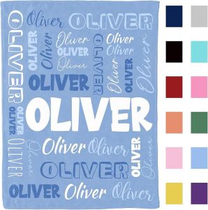 Personalized Baby Blanket - Custom Flannel Fleece Blanket with Name - Personalized Throw Blankets for Toddlers Kids Adults - Customized Gifts for Birthday Christmas (Navy Blue)