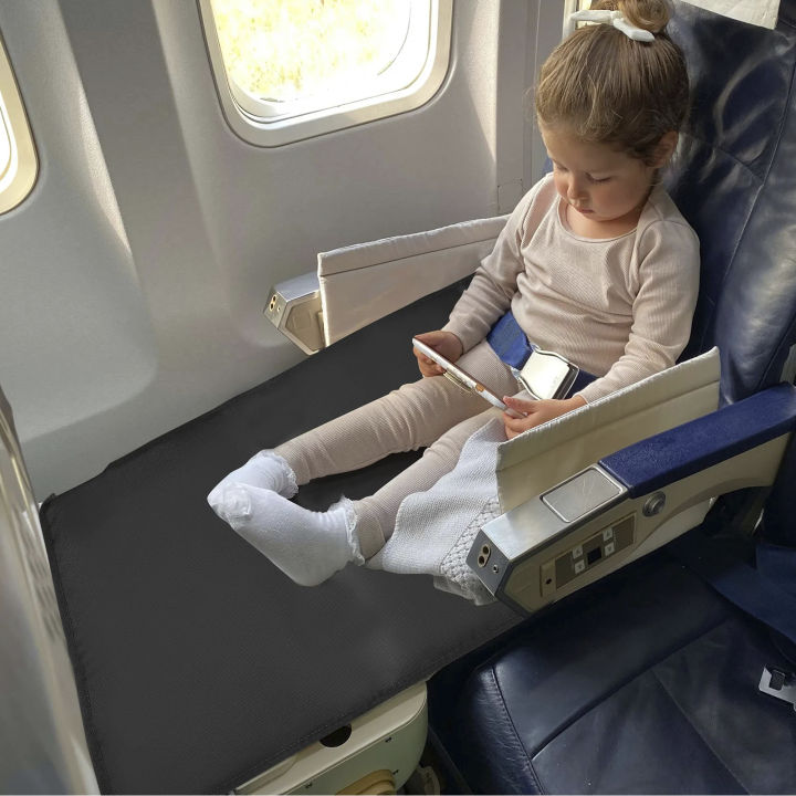 AHRLIC Toddler Airplane Bed - Kids Seat Extender & Foot Hammock, Portable Travel Essentials For Baby & Children, Rest & Sleep On Plane, Car, Train, Bus, Black
