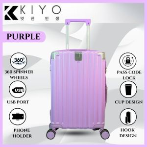 【Ready Stock 】 KIYO LIVING High-Quality Durable PC+ABS Luggage 20/24/28 Inch - 360° Spinner Wheels 3-Digit Lock USB & Cup Holder