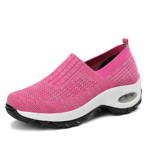 [Free Shipping] New Breathable Slip-On Mesh Athletic Shoes For Moms Featuring A Casual Thick-Soled Design For Added Height And A Rocking Effect