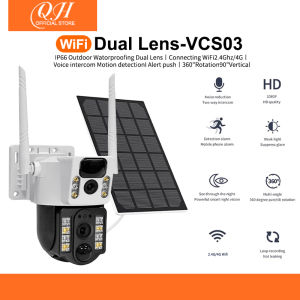 QH V380 PRO Outdoor VCS03 Solar CCTV Camera wifi connect 360 Panoramic Dual Cameras Smart Wifi 4G Camera With Big Speaker Support Two-way Voice Intercom HD Full Color Night Vision