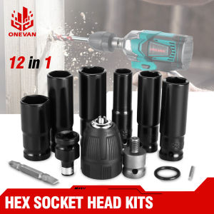 Onevan 12 cái Bộ chuyển đổi Bộ lỗ sáu cạnh ổ đĩa Hex vuông giá đỡ bánh cóc điện Bộ chuyển đổi cờ lê măng sông dụng cụ điện