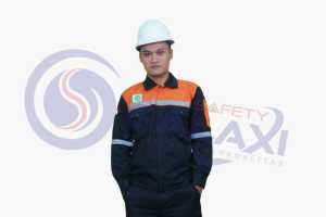 Wearpack STELAN Kemeja Safety Lengan Panjang Warna Dongker Kombinasi Oren
