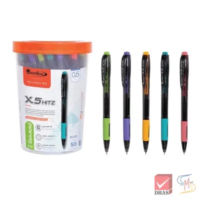 Quantum ปากกา ปากกาลูกลื่น เจลลูลอยด์ X5 Hitz น้ำเงิน 0.5 กระบอก จำนวน 25 ด้าม
