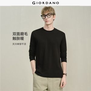 Giordano Beau Monde Men Solid color crewneck long sleeve tee Free Shipping 13026643