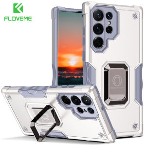 FLOVEME Armor With Metal Ring Holder Phone Case For Samsung Galaxy S24 S23 S22 Ultra S23 S22 Plus S21FE Magnetic Stand Shockproof Back Cover For Samsung S24 S23 S22
