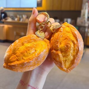 SWEET Slow-rebound Bread Squishy Keychain Soft-PU Realistic Simulation Bread Squeeze Toy Fake Food Pendant Flexible Food Bread Ornaments Backpack