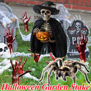 Halloween Garden Card 2D Flat Yard Decor Stake Spooky Ghost Hand Pumpkin Skeleton Halloween Props