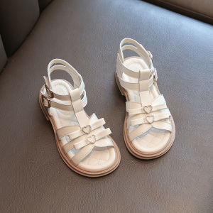 Dép Chiến Binh Bé Gái Sz 26-36 Da Siêu Mềm Hai Quai Dán Khóa Tim Phong Cách Hàn Quốc