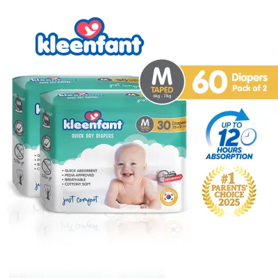 Kleenfant Baby Taped Diaper Medium (60 Pads) Disposable Diaper Baby Essentials Free Shipping