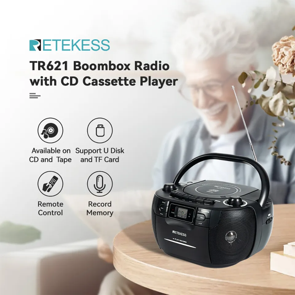 Retekess TR621 CD and Cassette Player Combo, selling Portable Boombox AM FM Radio,...