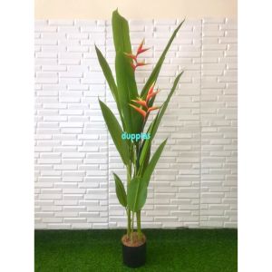 Pohon Plastik Daun Pisangan Heliconia Bird Of Paradise T165 Latex Artificial Pot Dasar Hitam Pajangan Hiasan Dekorasi Rumah Ruangan