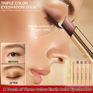 Gradient Matte Three-Color Eyeshadow Stick Waterproof Sweatproof Long-lasting Natural Stereo Eye Makeup for Beginners