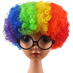 FERAB Rainbow Football Fans Wigs Synthetic Wigs Funny Wig Halloween Cosplay Hairs Supplies Clown Props Afro Curly Clown Wigs Kids