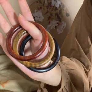 NOVELLEO Wide Round Sandalwood Bracelet Chinese Ethnic Style Minority Design Retro Hand Ring Temperament Wood Sandalwood Bangle Friend Gift