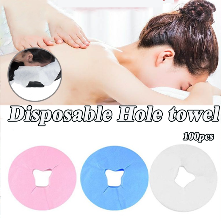 100pcs Disposable Hole towel Nonwoven Fabric Hole Towel SPA Massage
