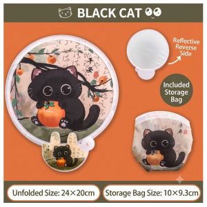 Small Round Portable Folding Fan Cat Pattern