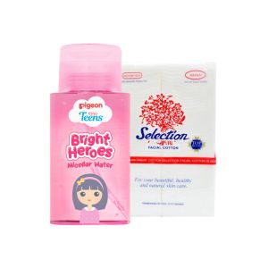 PIGEON TEENS paket Bundling Bright Heroes Micellar Water Oil 100ml Kapas Kecantikan