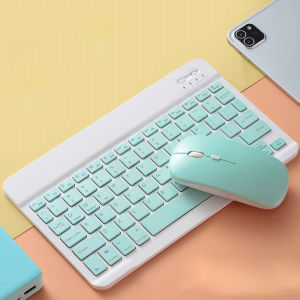 Bluetooth Keyboard And Wireless Mouse Portable Rechargeable Silent Slim Mini Wireless Bluetooth Keyboard Mouse For Mobile Phone Wireless Keyboard Mouse Set Compatible With iPad Phone Laptop (Mint Green/Pink)