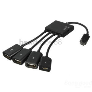 ARAFURA - Multifunction Micro USB OTG Hub 4 in 1 Data Cable & Charge - Black
