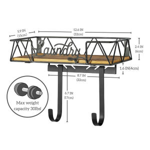 Ironing Board Holder Wall Mount Ironing Storage Rack Household Iron Holder Ironing Board Hanging Rack Wrought Iron Wall-mounted Storage Basket Removable Hook Storage Rack
