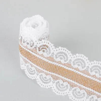 1 Roll Pita Goni Renda Lebar 4 CM Panjang 2 M Lace Burlap Ribbon-Rustic Florist Wrapping