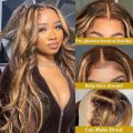 ARIETIS Ombre Highlight Lace Front Wigs Human Hair 250 Density 12A Body Wave Honey Blonde P4/27 13x4 Glueless HD Lace Frontal Wigs for Black Women Pre Plucked Bleach Knots With Baby Hair 28 Inch. 