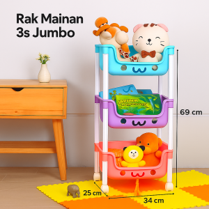 RAK MAINAN ANAK Buku Sepatu Boneka Bumbu Baju 3 tingkat kosmetik serbaguna Rack Troley lucu