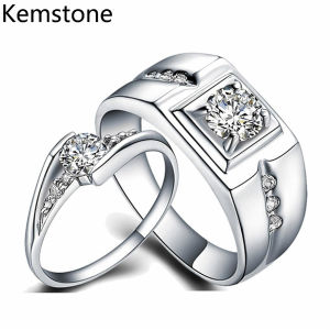 Kemstone Fashion Platinum Plated Inlay Cubic Zirconia Open Type Adjustable Couple Rings