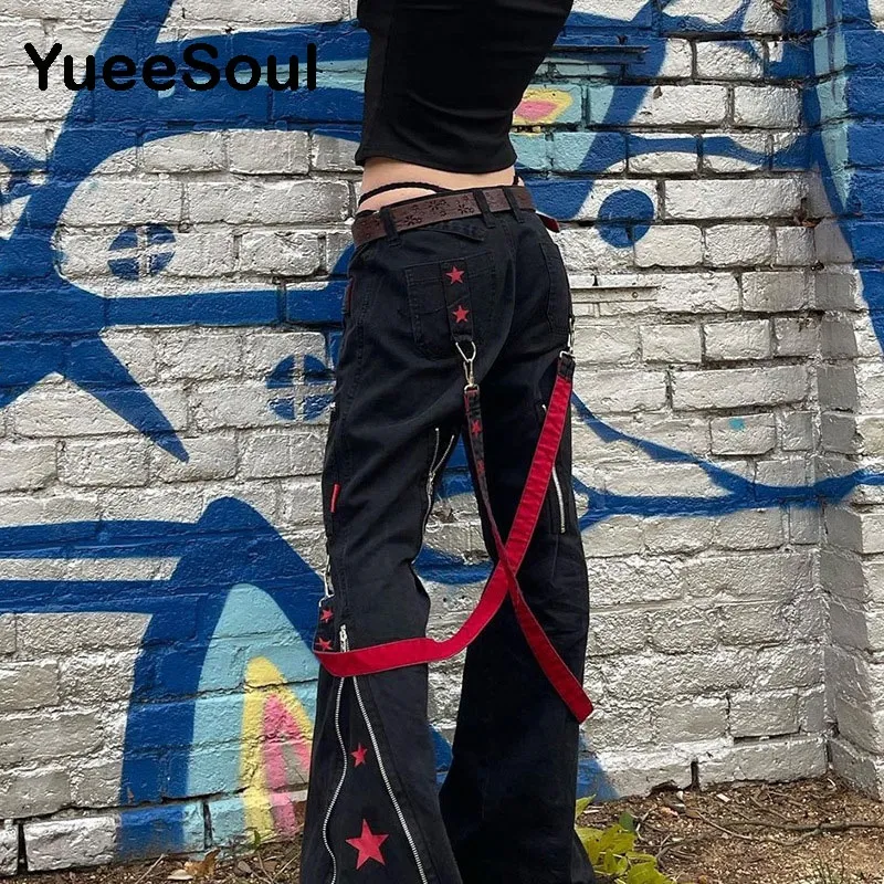 trousers for women high waist casual Gothic Emo Alt Women Pants Techwear  Hippie Baggy Trousers Mom Goth Punk Black Cargo Pants Cyber Y2k Pants  Academic Dark Clothes